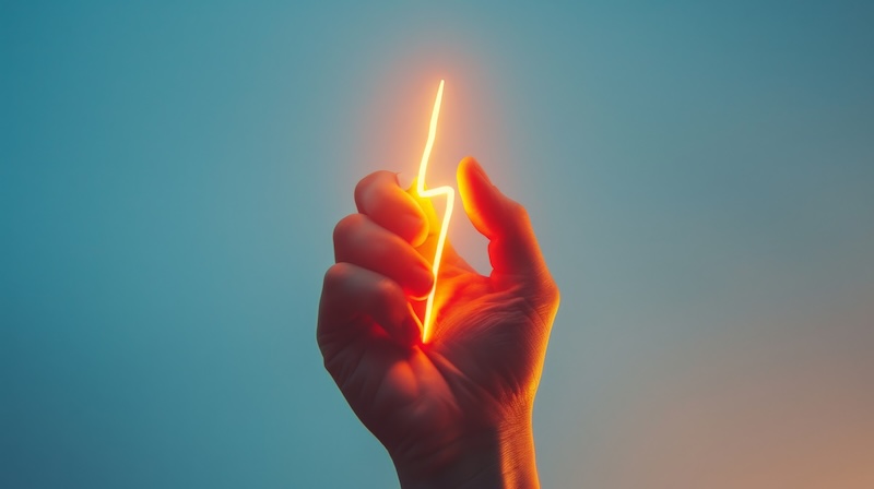 Man som håller självlysande blixt