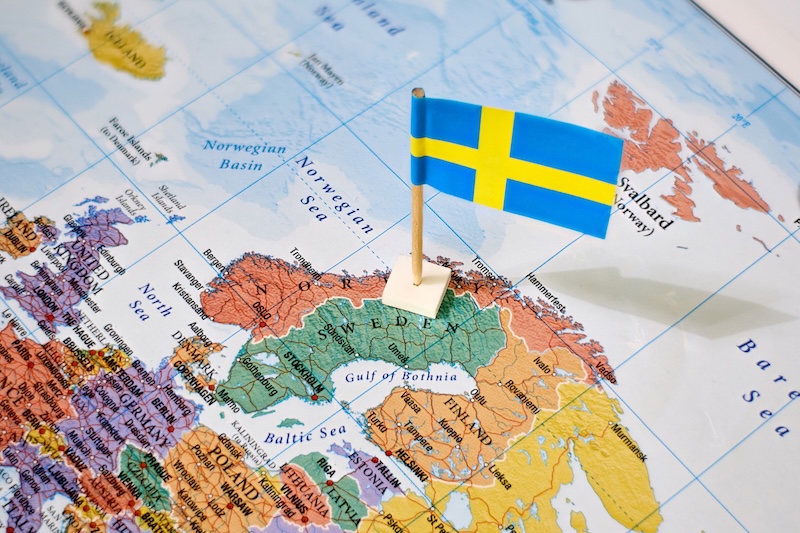Karta på Sverige med flagga